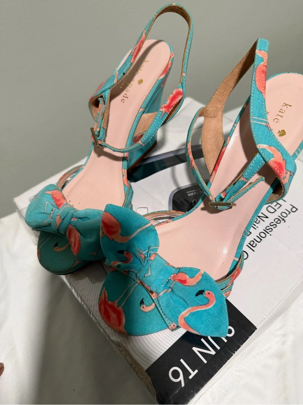 kate spade Teal Flamingo Bow Slingback Heels